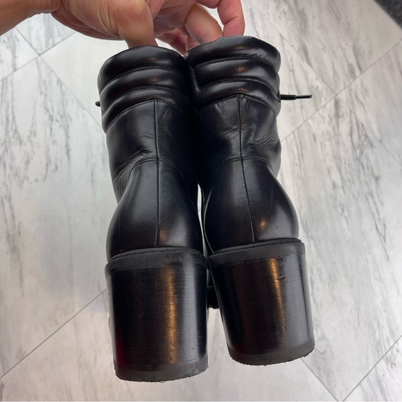 •Marc Fisher Women’s 9.5 black leather laboni combat 3” heel boots - Picture 7 of 15